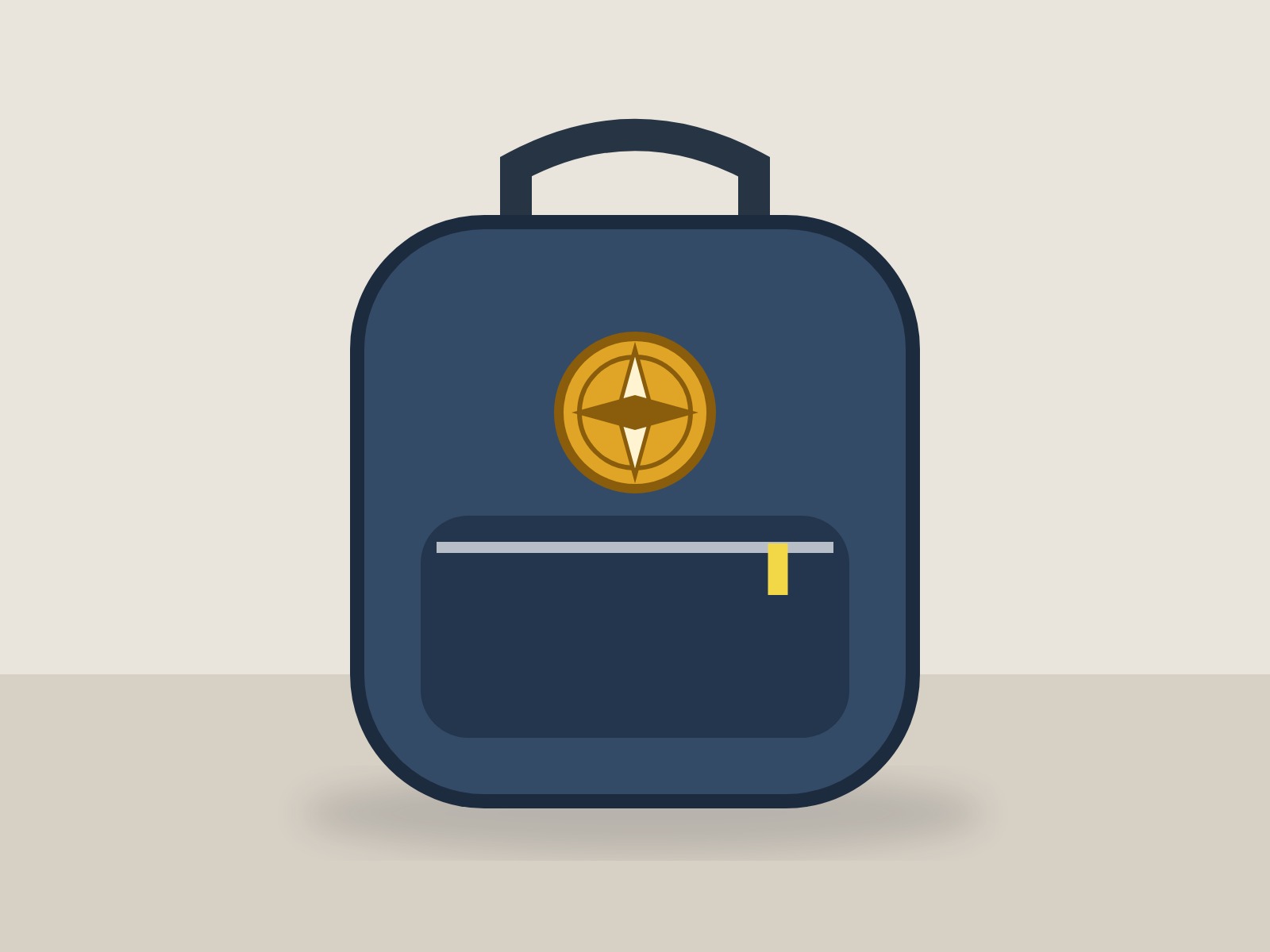 Navy field backpack with amber compass patch